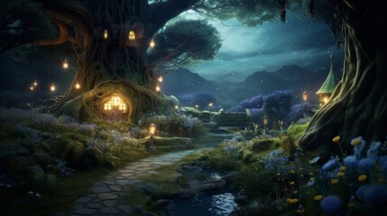Fototapeta na wymiar A magical tree house nestled in a enchanting forest