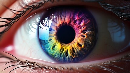 Illustration of a mesmerizing eye with a vibrant colorful iris - obrazy, fototapety, plakaty