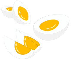Cartoon egg isolated on white background. Set of fried, boiled, half, sliced eggs. Vector illustration. Eggs in various forms.