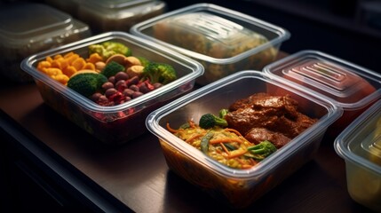 Modern food lunch boxes in plastic packages - obrazy, fototapety, plakaty