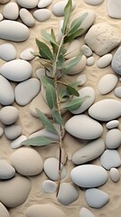 Fototapeta na wymiar Some rocks and a plant on a beach