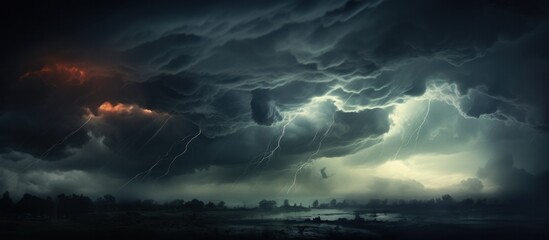 dark sky with heavy clouds with lightning during a thunderstorm