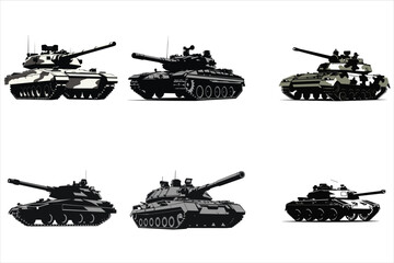  Set of a military tank, Army black and white truck bundle, American army truck, and Tank, vehicles