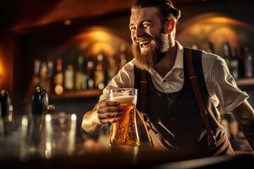 Bartender expertly pouring a draft beer