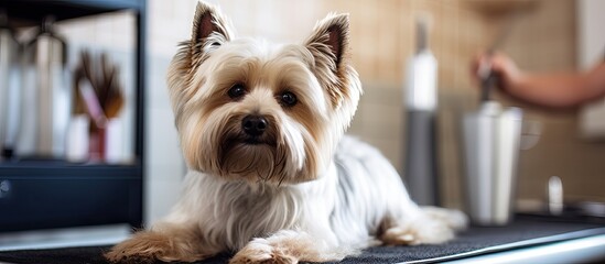 Pet groomer job involves cutting brushing drying wool and caring for animals in a salon shedding concept