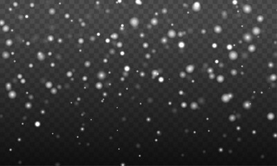 Snow flakes, snow background. Vector heavy snowfall, snowflakes in different shapes and forms. White dust light. Falling Christmas Shining  beautiful, little snow isolated on transparent background.