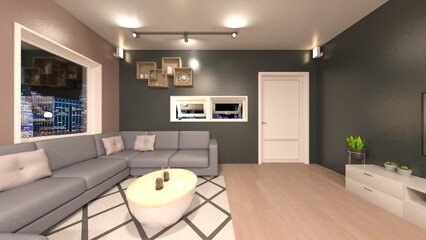 夜景が見えるリビングルーム