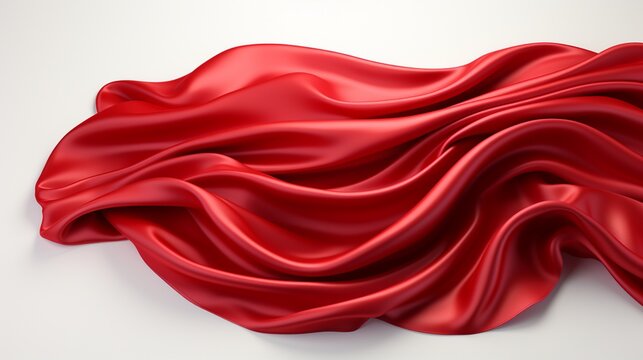Realistic set of flying red silk cloth on white.