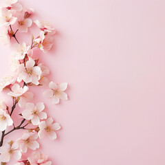 Fototapeta na wymiar Banner with flowers on light pink background, composition with copy space
