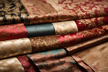 A collection of vintage brocade fabrics, each with a unique historical flair.
