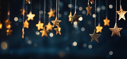 hanging start ornaments with bokeh light abstract background, generative Ai	
