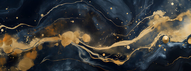 black and gold swirls on a background, in the style of poured resin, marble, aerial view, smokey background, light indigo and dark gold, iconic, texture-based