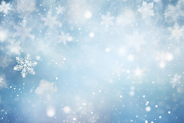 Naklejka na ściany i meble Winter wonderland background with gently falling snowflakes and a soft, ethereal glow