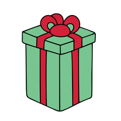 Gift box colored outline. Hand drawn present box in doodle style. Vector illustration.
