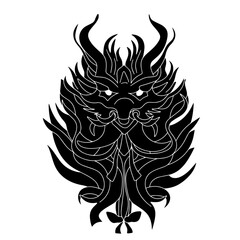 Hand drawn silhouette of dragon head. Silhouette dragon head isolated on white background. Vector illustration.