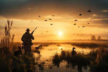 Gardinen Wildlife duck animals hunting hunt panorama. ai generative © Anna