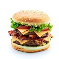 delicious american hamburger on white background