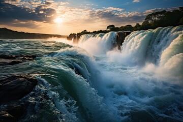 Fototapeta premium Niagara Falls at sunrise, United States. American side of Niagara Falls. 