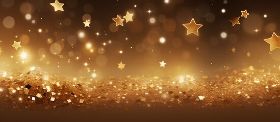 Shining golden stars on a golden background Bright golden stars fame and creativity