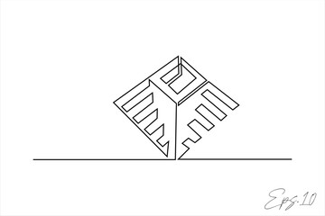 Continuous line art drawing of a descending staircase