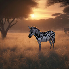 zebra at sunset regenerative AI by Aquiles Orfei