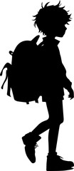 boy carrying a school bag silhouette 