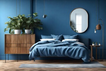 Beautifull  badroom with blue wall