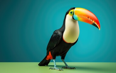 Toucan bird on isolated blue background, generative ai