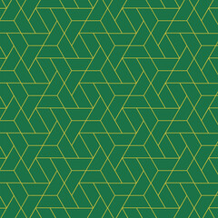 Gold lines and geometric shapes connected on a green background. Minimal concept.