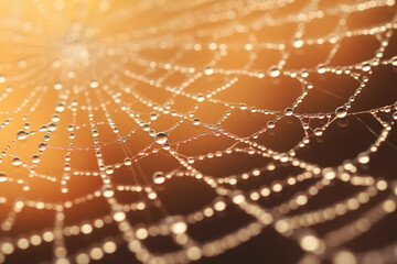 Cobweb natural rain pattern. Spider web adorned with dewdrops that glistened in the morning light. Generative AI