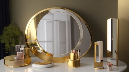 white and golden vanity mirror decor idea