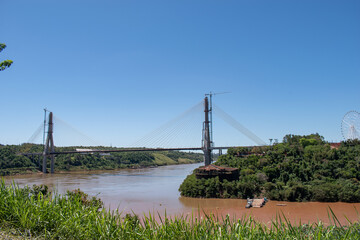 RIVER BRIDGE IN TRIPLE BORDER BRASIL PARAGUAY ARGENTINA