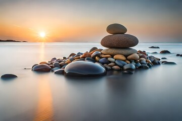 zen stones on the beach - obrazy, fototapety, plakaty