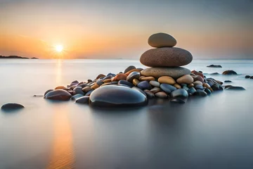 Rolgordijnen zen stones on the beach © Mohsin