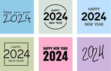 Happy New Year posters. Greeting minimalistic cards. 2024. Poster templates