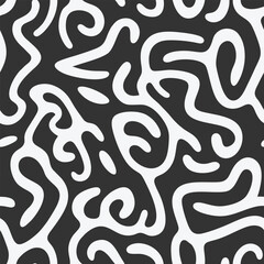 Abstract shapes seamless pattern . Hand drawn minimal black and white
