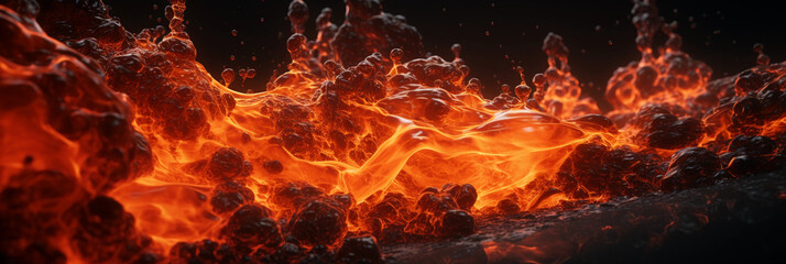 Fototapeta na wymiar Bubbling magma texture, glowing hot, turbulent movement frozen in time