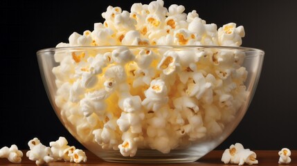A bowl filled with popcorn on a wooden table