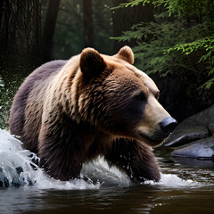brown bear in water regenerative AI by Aquiles Orfei