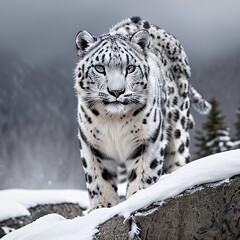 snow leopard in snow regenerative AI by Aquiles Orfei