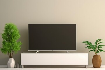 Smart TV on the cream color wall in living room
