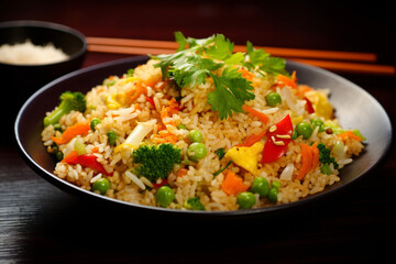 Fototapeta na wymiar Fast Food Fried Rice with Vegetables 32K, generative ai