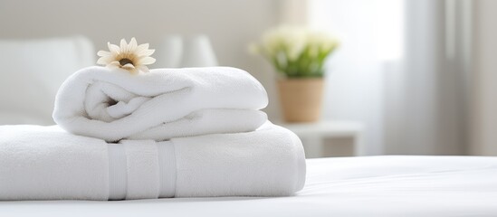 Fototapeta na wymiar Bathroom towels on hotel bed room for writing