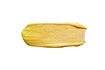 Golden paint brush stroke isolated on white with glittering texture. clipping path