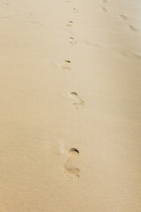 Fototapeta na wymiar Human footprint on sand summer tropical beach background