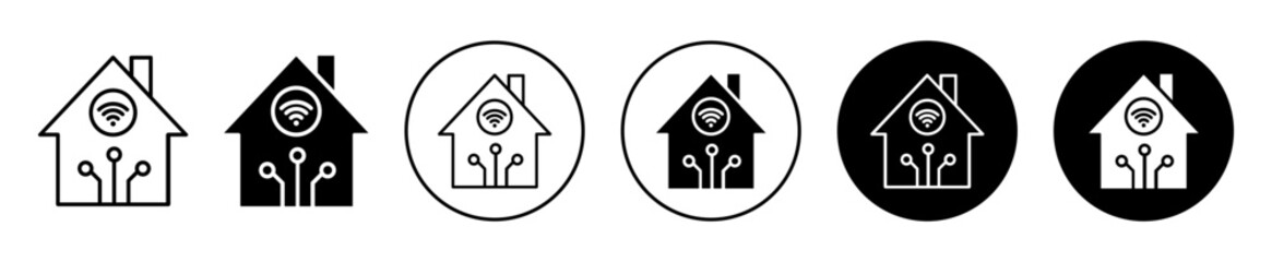 smart home icon. Digital home automation technology symbol set. Smart house remote connectivity through wireless network vector sign. Smart home with electronics device for security line logo.