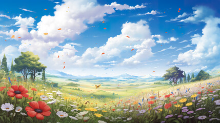 Fototapeta premium Flower-filled meadow during spring