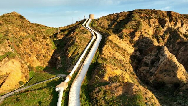 Aerial shot of one of the aqueducts that supplies water to Los Angeles.