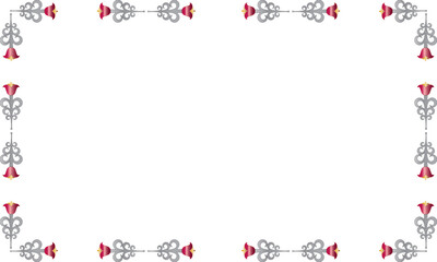 Art deco border with silver filigree and red tulips