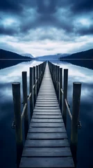 Foto auf Acrylglas wooden jetty at lake, Tranquil Symmetry, 9:16 format © Niko